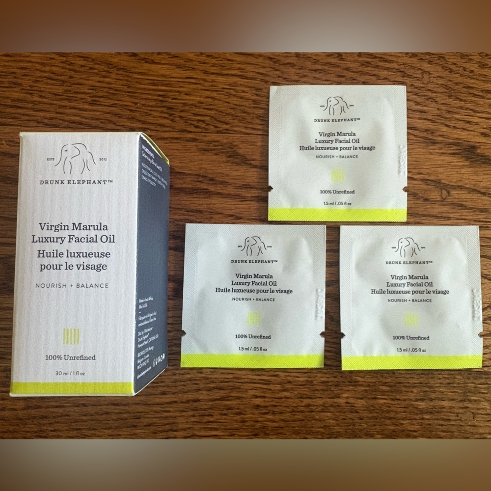 Drunk Elephant Virgin Marula Luxury Facial Oil Full Size + 3 Samples